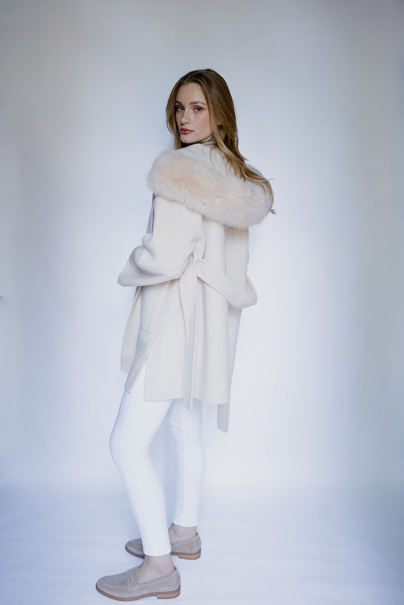 Constance Faux Fur Cashmere Coat - Cream