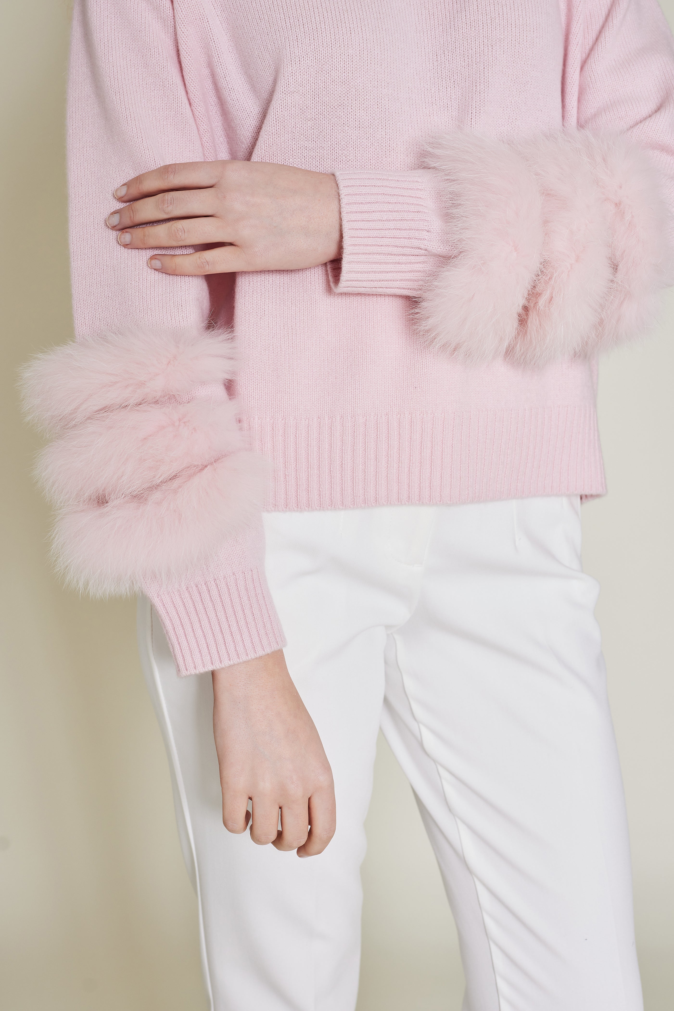 Matignon Cashmere Sweater With Fur - Light Pink