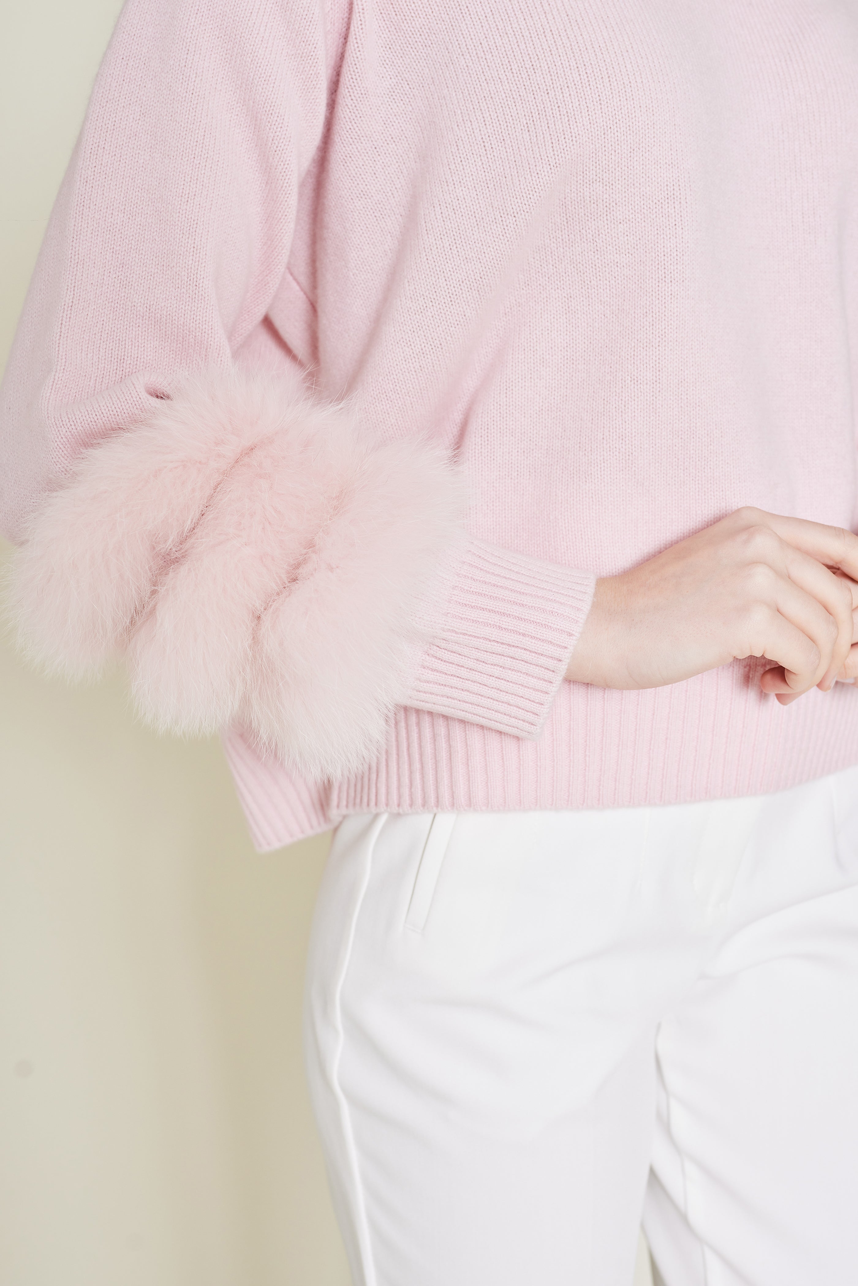 Matignon Cashmere Sweater With Fur - Light Pink