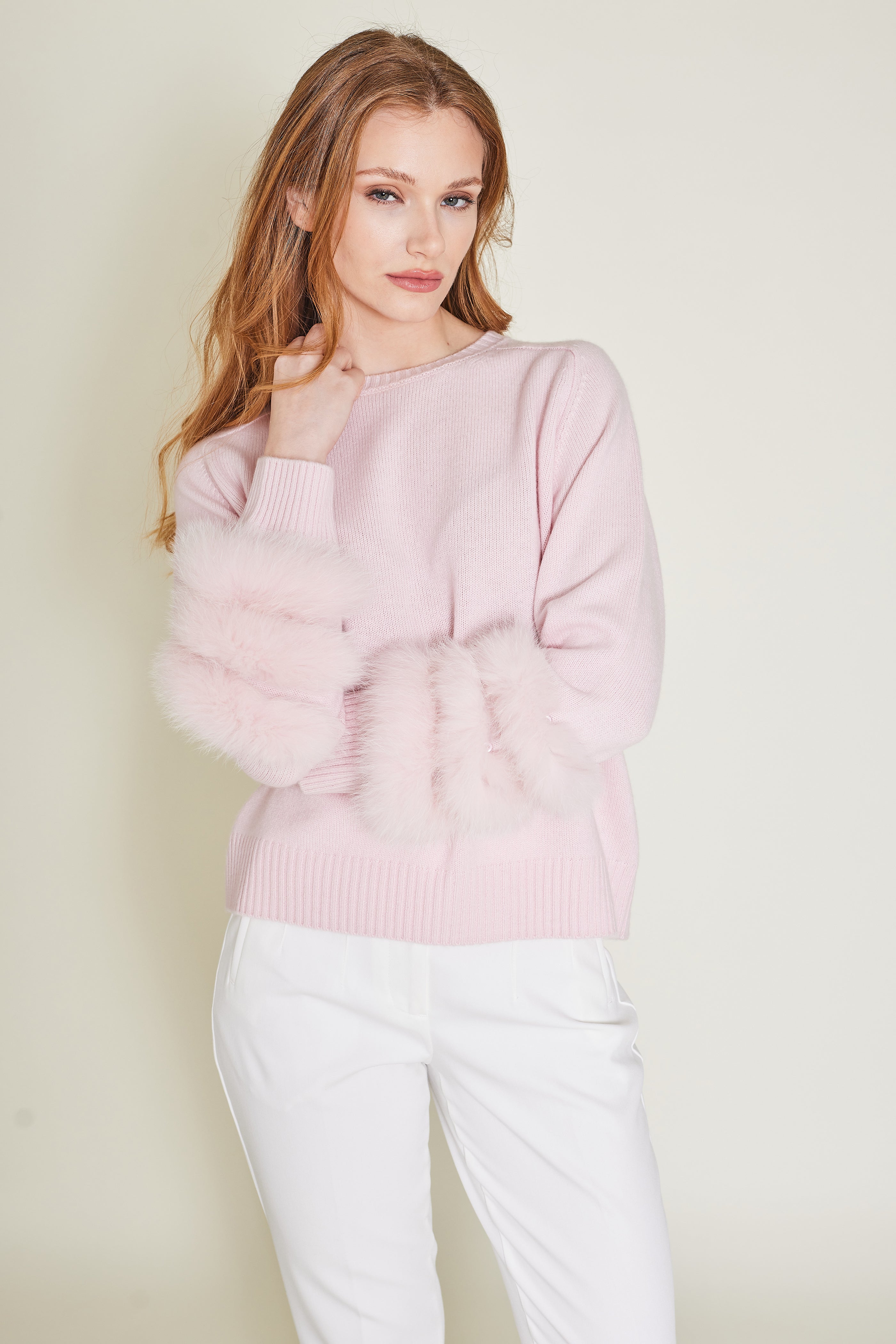 Matignon Cashmere Sweater With Fur - Light Pink